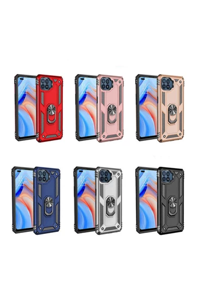 CEPCASE    Oppo Reno 4 Lite Kılıf Standlı Magnet Mıknatıslı Yüzük Armored Zırhlı Kapak - Resim 3