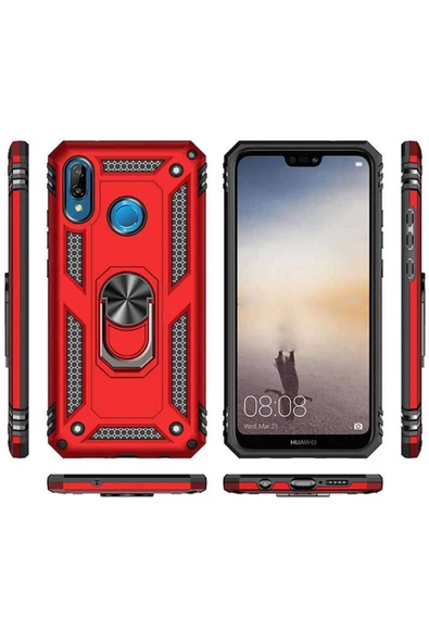 CEPCASE    Huawei P20 Lite Kılıf Standlı Magnet Mıknatıslı Yüzük Armored Zırhlı Kapak - Resim 3
