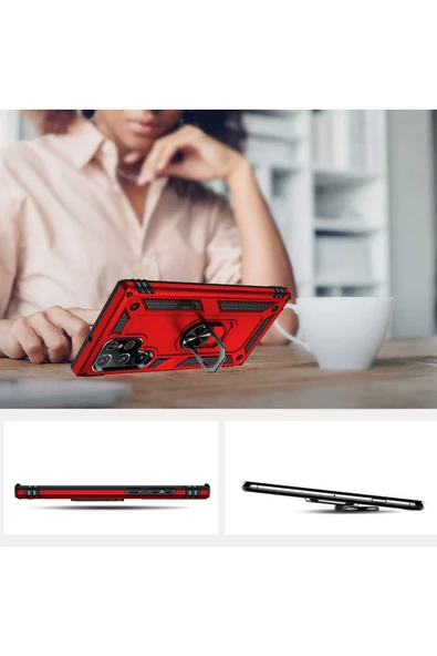 CEPCASE    Samsung Galaxy S22 Ultra Kılıf Standlı Magnet Mıknatıslı Yüzük Armored Zırhlı Kapak - Resim 4