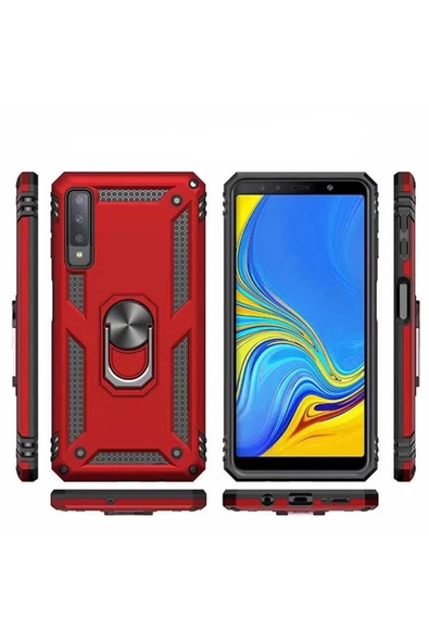 CEPCASE    Samsung Galaxy A7 2018 Kılıf Standlı Magnet Mıknatıslı Yüzük Armored Zırhlı Kapak - Resim 3