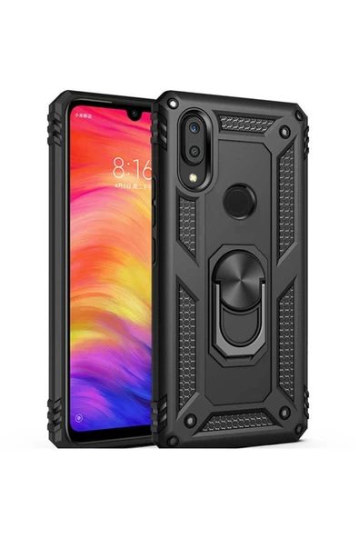CEPCASE    Huawei Y7 Prime 2019 Kılıf Standlı Magnet Mıknatıslı Yüzük Armored Zırhlı Kapak