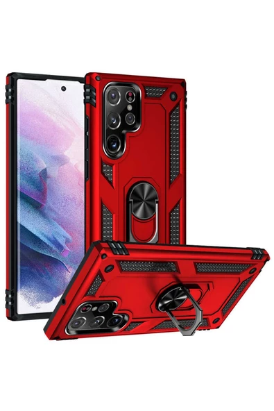 CEPCASE    Samsung Galaxy S22 Ultra Kılıf Standlı Magnet Mıknatıslı Yüzük Armored Zırhlı Kapak ürün görseli
