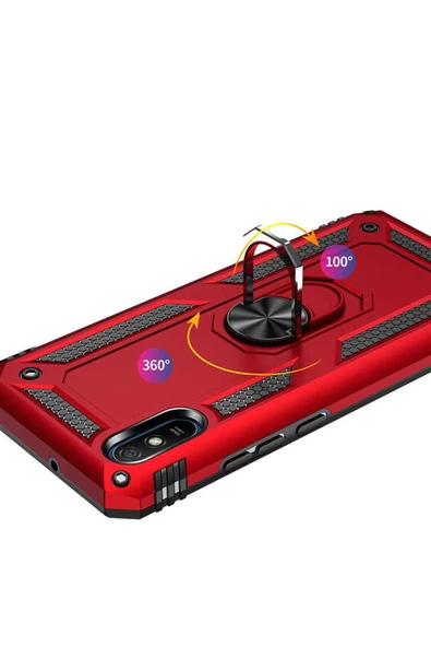 CEPCASE Xiaomi Redmi 9a Kılıf Standlı Magnet Mıknatıslı Yüzük Armored Zırhlı Kapak - 4