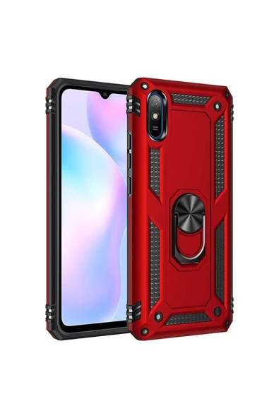 CEPCASE    Xiaomi Redmi 9a Kılıf Standlı Magnet Mıknatıslı Yüzük Armored Zırhlı Kapak