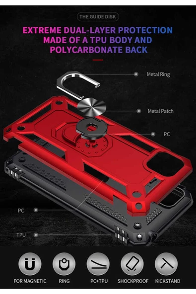 CEPCASE    Huawei Y5p Kılıf Standlı Magnet Mıknatıslı Yüzük Armored Zırhlı Kapak - Resim 4