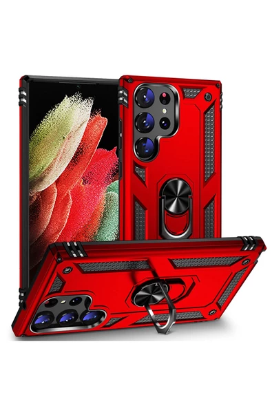 CEPCASE    Samsung Galaxy S23 Ultra Kılıf Standlı Magnet Mıknatıslı Yüzük Armored Zırhlı Kapak - Resim 2