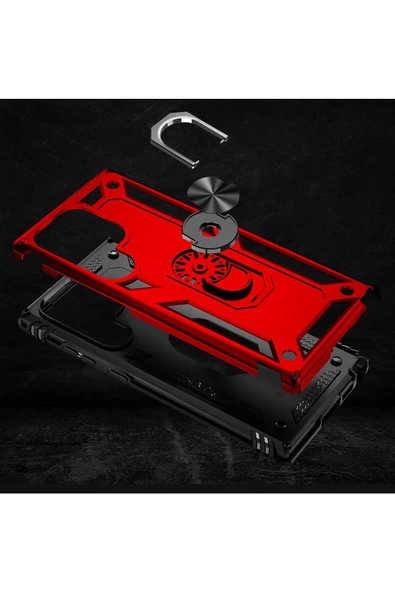 CEPCASE    Samsung Galaxy S23 Ultra Kılıf Standlı Magnet Mıknatıslı Yüzük Armored Zırhlı Kapak - Resim 3