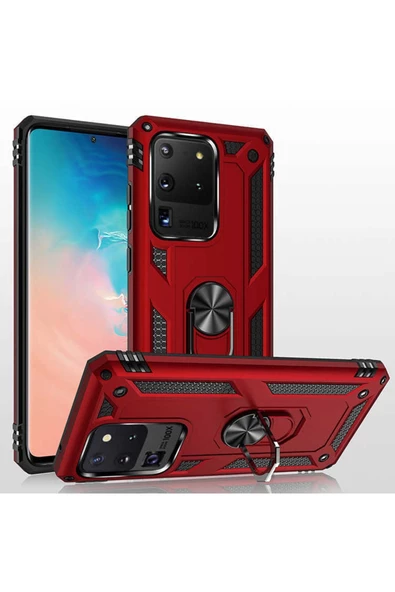 CEPCASE    Samsung Galaxy S20 Ultra Kılıf Standlı Magnet Mıknatıslı Yüzük Armored Zırhlı Kapak - Resim 3