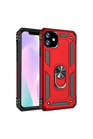 CEPCASE    Iphone 11 Kılıf Standlı Magnet Mıknatıslı Yüzük Armored Zırhlı Kapak - Resim 2