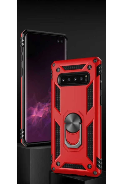 CEPCASE    Samsung Galaxy S10 Plus Kılıf Standlı Magnet Mıknatıslı Yüzük Armored Zırhlı Kapak - Resim 3