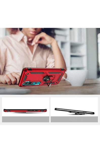 CEPCASE    Xiaomi Mi Note 10 Kılıf Standlı Magnet Mıknatıslı Yüzük Armored Zırhlı Kapak - Resim 5