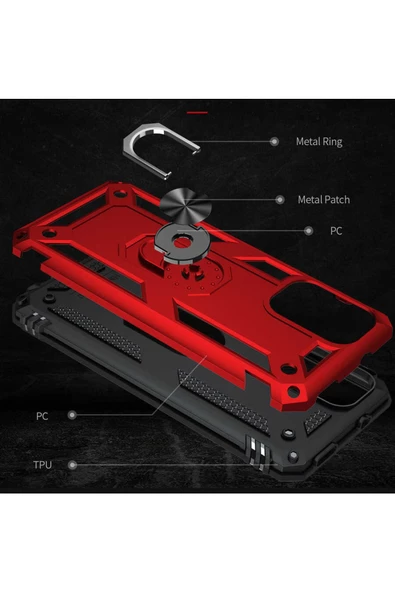 CEPCASE    Xiaomi Redmi 9t Kılıf Standlı Magnet Mıknatıslı Yüzük Armored Zırhlı Kapak - Resim 6