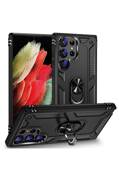 CEPCASE    Samsung Galaxy S23 Ultra Kılıf Standlı Magnet Mıknatıslı Yüzük Armored Zırhlı Kapak ürün görseli