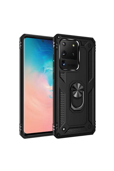 CEPCASE    Samsung Galaxy S20 Ultra Kılıf Standlı Magnet Mıknatıslı Yüzük Armored Zırhlı Kapak