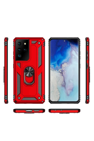 CEPCASE    Samsung Galaxy S21 Ultra Kılıf Standlı Magnet Mıknatıslı Yüzük Armored Zırhlı Kapak - Resim 5