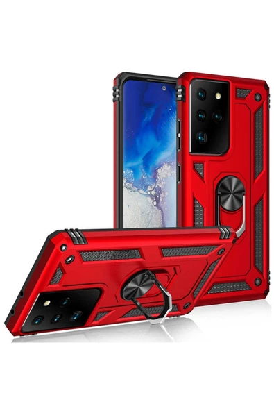 CEPCASE    Samsung Galaxy S21 Ultra Kılıf Standlı Magnet Mıknatıslı Yüzük Armored Zırhlı Kapak - Resim 4