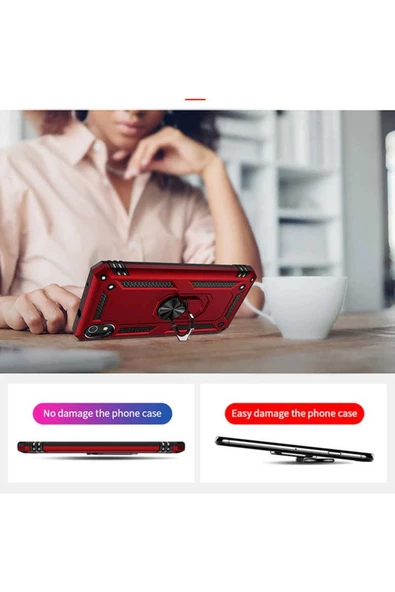 CEPCASE    Xiaomi Redmi 7a Kılıf Standlı Magnet Mıknatıslı Yüzük Armored Zırhlı Kapak - Resim 5