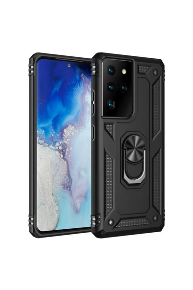 CEPCASE    Samsung Galaxy S21 Ultra Kılıf Standlı Magnet Mıknatıslı Yüzük Armored Zırhlı Kapak ürün görseli