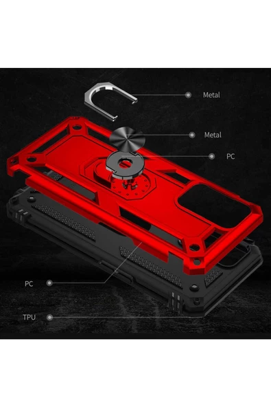 CEPCASE    Oppo A16 Kılıf Standlı Magnet Mıknatıslı Yüzük Armored Zırhlı Kapak - Resim 5