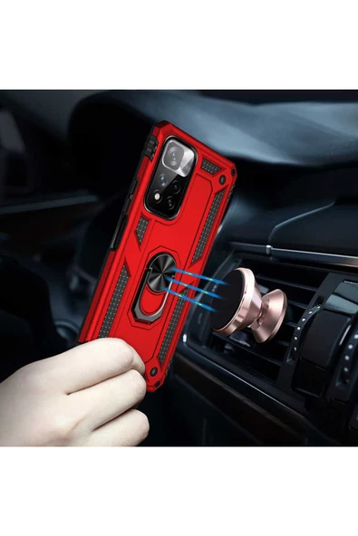 CEPCASE    Xiaomi Redmi Note 11 Pro Plus 5g Kılıf Standlı Magnet Mıknatıslı Yüzük Armored Zırhlı Kapak - Resim 3