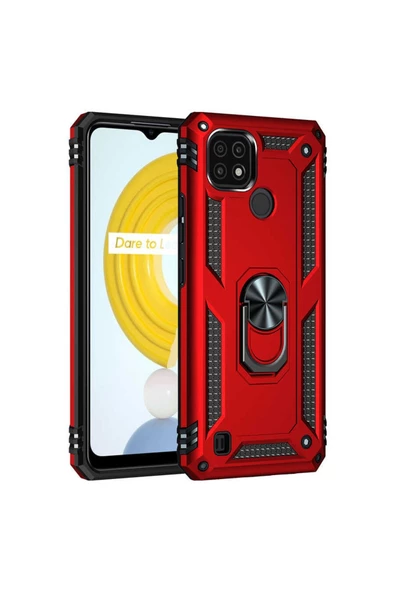 CEPCASE    Realme C21 Kılıf Standlı Magnet Mıknatıslı Yüzük Armored Zırhlı Kapak - Resim 6