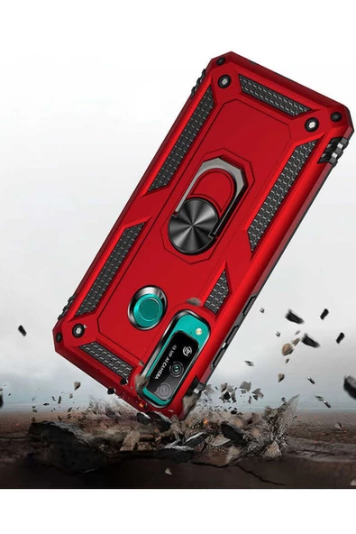CEPCASE    Huawei P40 Lite E Kılıf Standlı Magnet Mıknatıslı Yüzük Armored Zırhlı Kapak - Resim 5