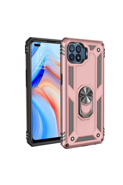 CEPCASE    Oppo Reno 4 Lite Kılıf Standlı Magnet Mıknatıslı Yüzük Armored Zırhlı Kapak ürün görseli