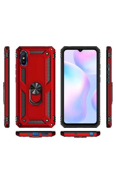CEPCASE Xiaomi Redmi 9a Kılıf Standlı Magnet Mıknatıslı Yüzük Armored Zırhlı Kapak - 3