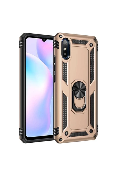 CEPCASE    Xiaomi Redmi 9a Kılıf Standlı Magnet Mıknatıslı Yüzük Armored Zırhlı Kapak