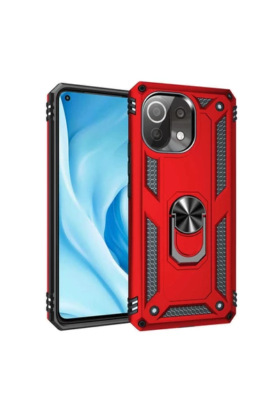 CEPCASE    Xiaomi Mi 11 Lite Kılıf Standlı Magnet Mıknatıslı Yüzük Armored Zırhlı Kapak - Resim 3