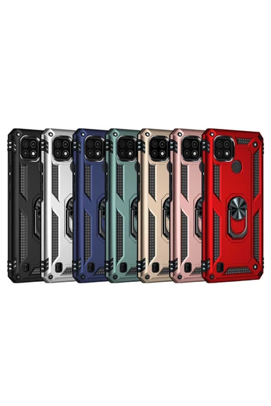 CEPCASE    Realme C21 Kılıf Standlı Magnet Mıknatıslı Yüzük Armored Zırhlı Kapak - Resim 4