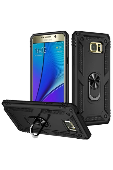 CEPCASE    Samsung Galaxy Note 5 Kılıf Standlı Magnet Mıknatıslı Yüzük Armored Zırhlı Kapak