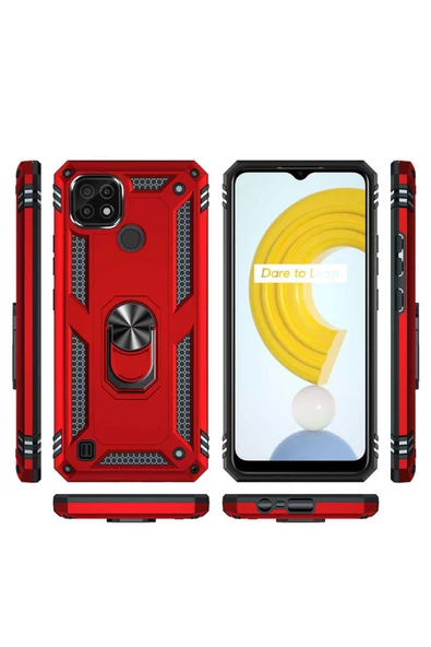 CEPCASE    Realme C21 Kılıf Standlı Magnet Mıknatıslı Yüzük Armored Zırhlı Kapak - Resim 5