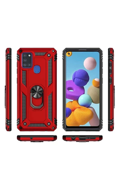 CEPCASE    Samsung Galaxy A21s Kılıf Standlı Magnet Mıknatıslı Yüzük Armored Zırhlı Kapak - Resim 6