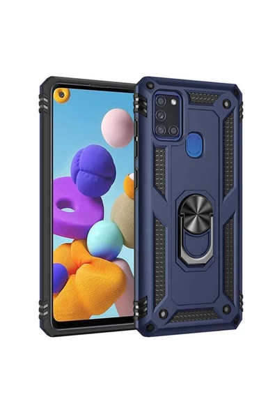 CEPCASE    Samsung Galaxy A21s Kılıf Standlı Magnet Mıknatıslı Yüzük Armored Zırhlı Kapak - Resim 2
