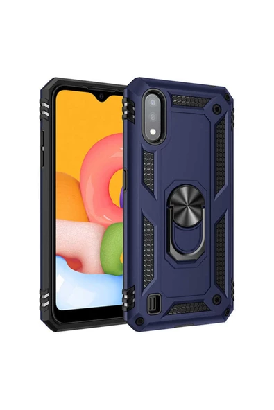 CEPCASE    Samsung Galaxy A01 Kılıf Standlı Magnet Mıknatıslı Yüzük Armored Zırhlı Kapak - Resim 2