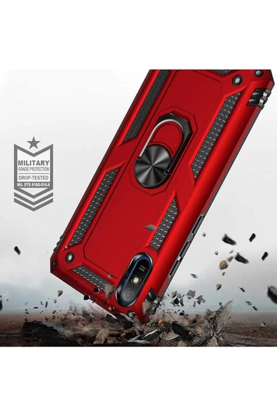 CEPCASE    Xiaomi Redmi 9a Kılıf Standlı Magnet Mıknatıslı Yüzük Armored Zırhlı Kapak - 6