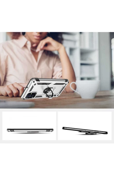 CEPCASE    Samsung Galaxy M51 Kılıf Standlı Magnet Mıknatıslı Yüzük Armored Zırhlı Kapak - Resim 4