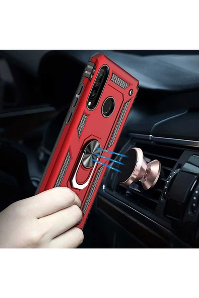 CEPCASE    Huawei P30 Lite Kılıf Standlı Magnet Mıknatıslı Yüzük Armored Zırhlı Kapak - Resim 3