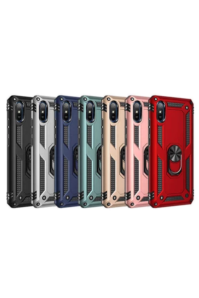 CEPCASE    Xiaomi Redmi 9a Kılıf Standlı Magnet Mıknatıslı Yüzük Armored Zırhlı Kapak - 5
