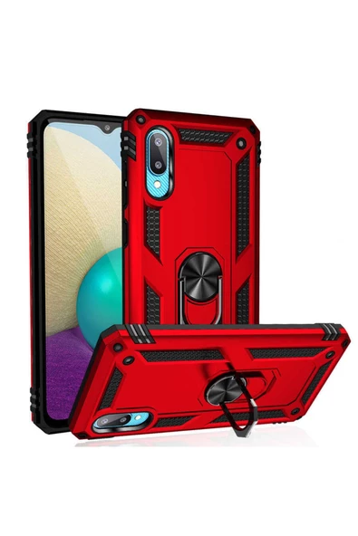 CEPCASE    Samsung Galaxy A02 Kılıf Standlı Magnet Mıknatıslı Yüzük Armored Zırhlı Kapak - Resim 2