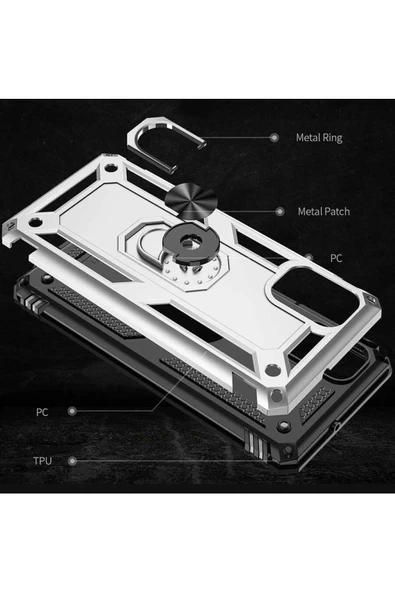 CEPCASE    Samsung Galaxy M51 Kılıf Standlı Magnet Mıknatıslı Yüzük Armored Zırhlı Kapak - Resim 3