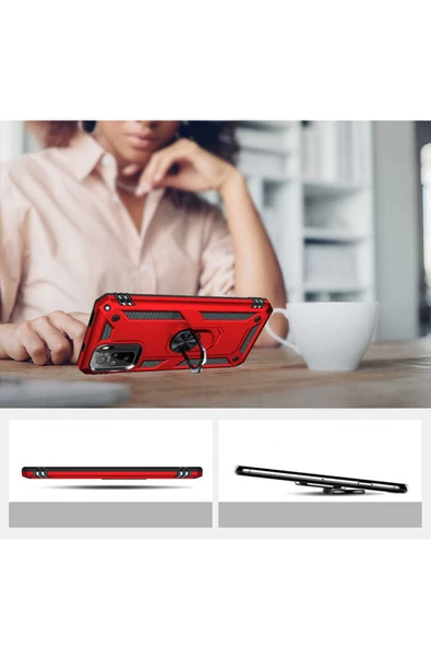 CEPCASE    Xiaomi Poco M5s Kılıf Standlı Magnet Mıknatıslı Yüzük Armored Zırhlı Kapak - Resim 6