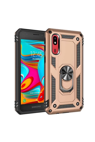 CEPCASE    Samsung Galaxy A2 Core Kılıf Standlı Magnet Mıknatıslı Yüzük Armored Zırhlı Kapak