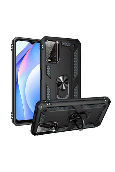 CEPCASE    Xiaomi Redmi Note 9 4g Kılıf Standlı Magnet Mıknatıslı Yüzük Armored Zırhlı Kapak ürün görseli