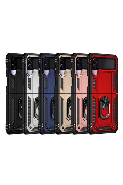 CEPCASE    Samsung Galaxy Z Flip 3 Kılıf Standlı Magnet Mıknatıslı Yüzük Armored Zırhlı Kapak - Resim 3