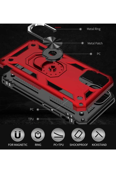 CEPCASE    Iphone 12 Kılıf Standlı Magnet Mıknatıslı Yüzük Armored Zırhlı Kapak - Resim 6
