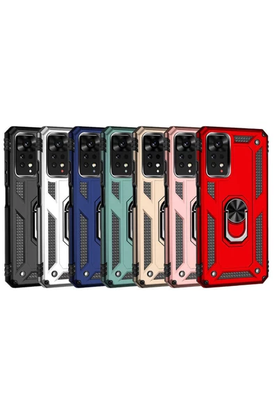 CEPCASE    Xiaomi Redmi Note 11 Pro 5g Kılıf Standlı Magnet Mıknatıslı Yüzük Armored Zırhlı Kapak - Resim 3