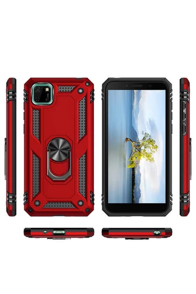 CEPCASE    Huawei Y5p Kılıf Standlı Magnet Mıknatıslı Yüzük Armored Zırhlı Kapak - 3