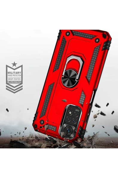 CEPCASE    Xiaomi Redmi Note 11s Global Kılıf Standlı Magnet Mıknatıslı Yüzük Armored Zırhlı Kapak - Resim 6